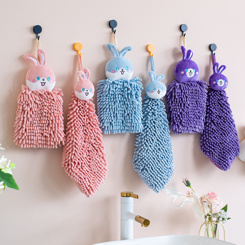 卡通兔子雪尼尔擦手巾 康乐屋可挂式加厚创意吸水擦手毛巾批发