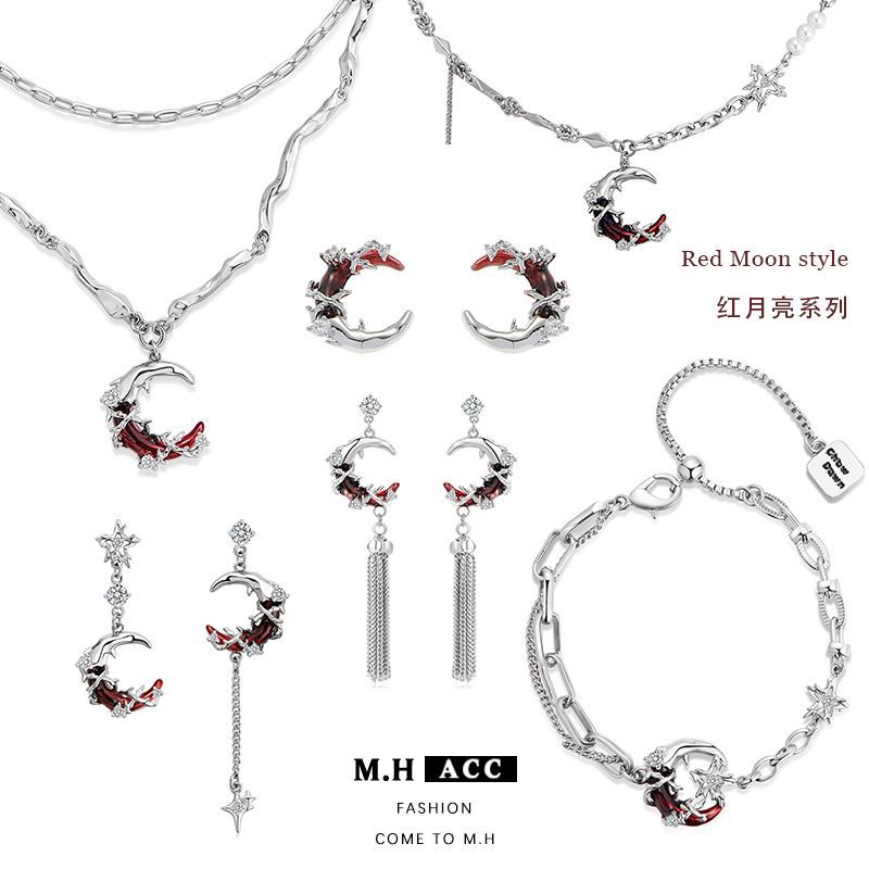 【 Customization 】 Original design of Scarlet Moon series necklace, unique and cool, niche design collarbone chain wholesale