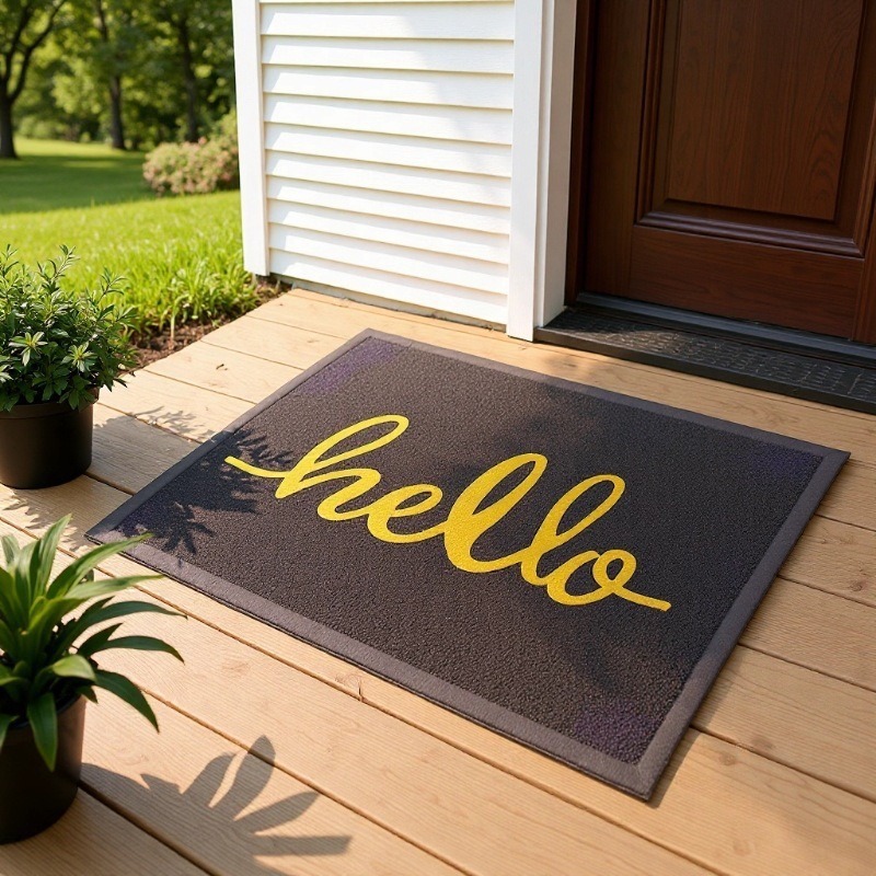 Factory direct sales of silk ring floor MATS: Waterproof, anti-slip, wear-resistant, dirt-resistant and easy to maintain. hello entrance door foyer floor mat details Picture