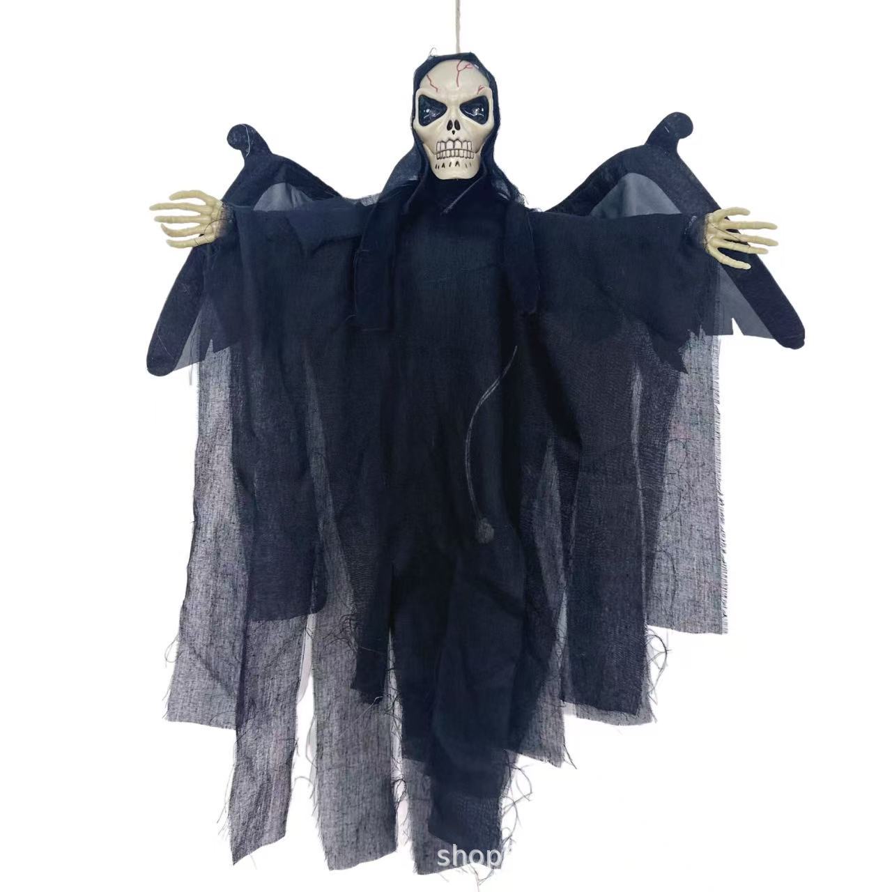 万圣节装饰骷髅声控道具鬼节鬼屋酒吧玩具恐怖玩具电动发光吊鬼巫