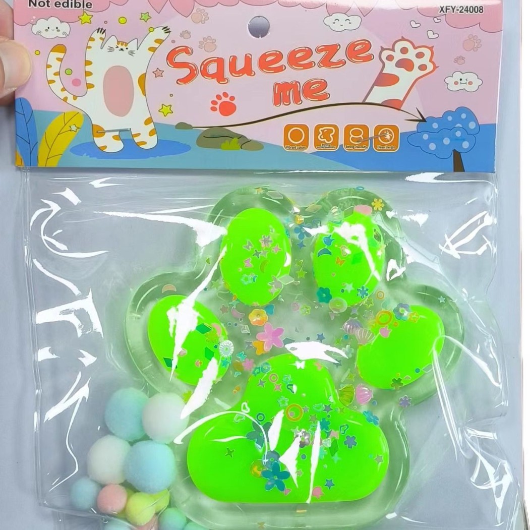 工厂直销TPR软胶透明彩色点滴大号猫爪猫掌萌宠团子卡通减压玩具