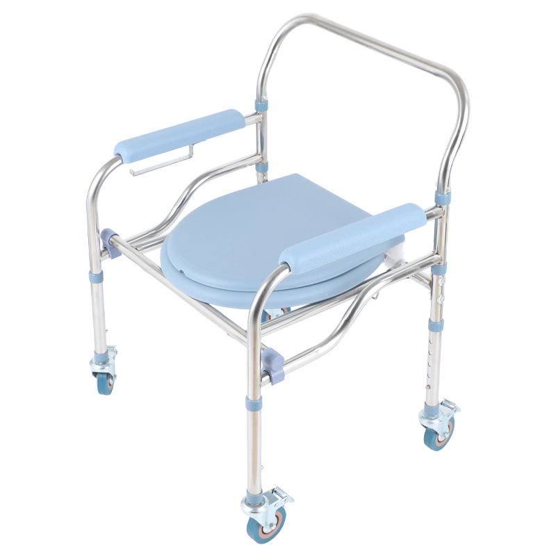 Stainless steel wheeled toilet chair, elderly mobile toilet, home care anti-slip toilet Specification drawing