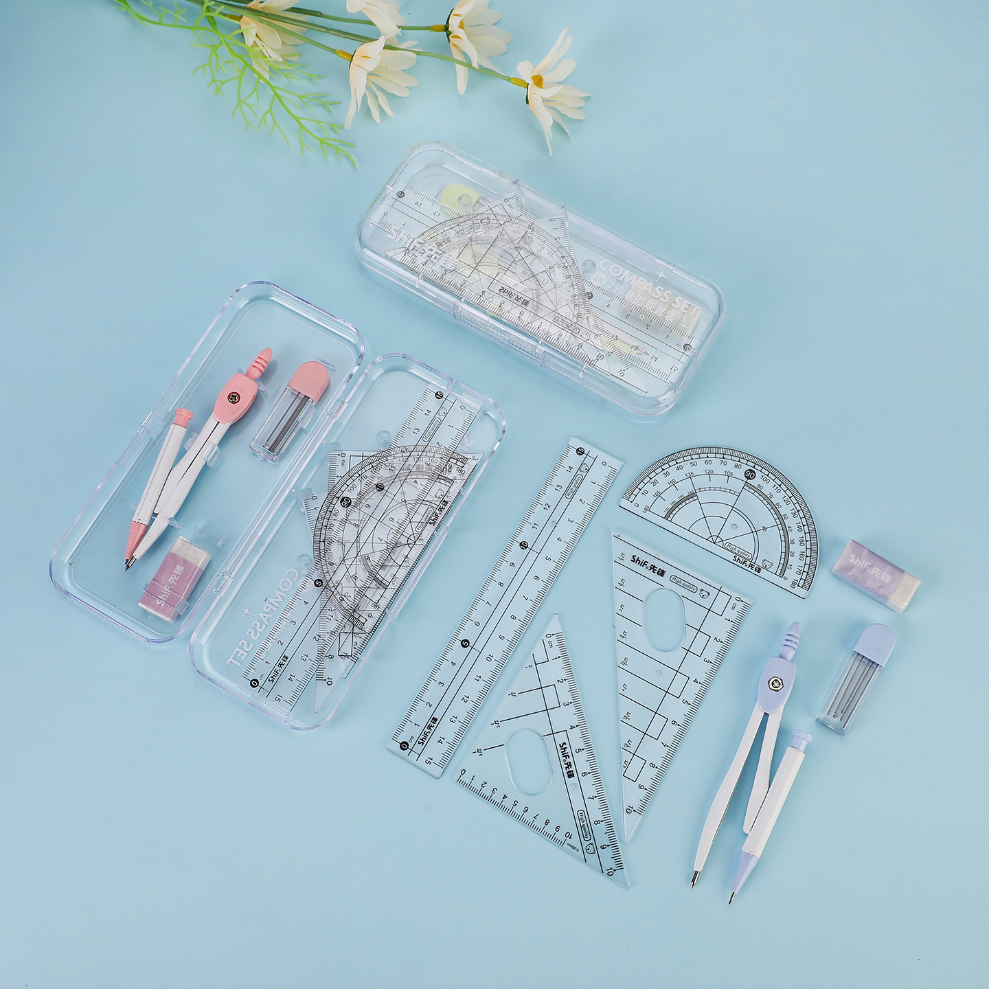 Pioneer 3174 Seven-piece Compass Set for Students, metal alloy compass Geometry Exam drawing set wholesale Item Picture