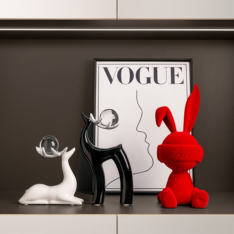 Behanmei Rabbit sitting posture figurine Creative doll, living room table, entrance foyer, TV cabinet, high-end decorative item Specification image