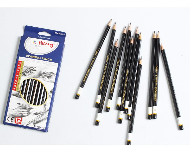 Yalong Cross-border Soft Poplar Wood Professional Art Pencils 12 pieces Mixed standard pencils HB2B Art Sketch pencils details Picture