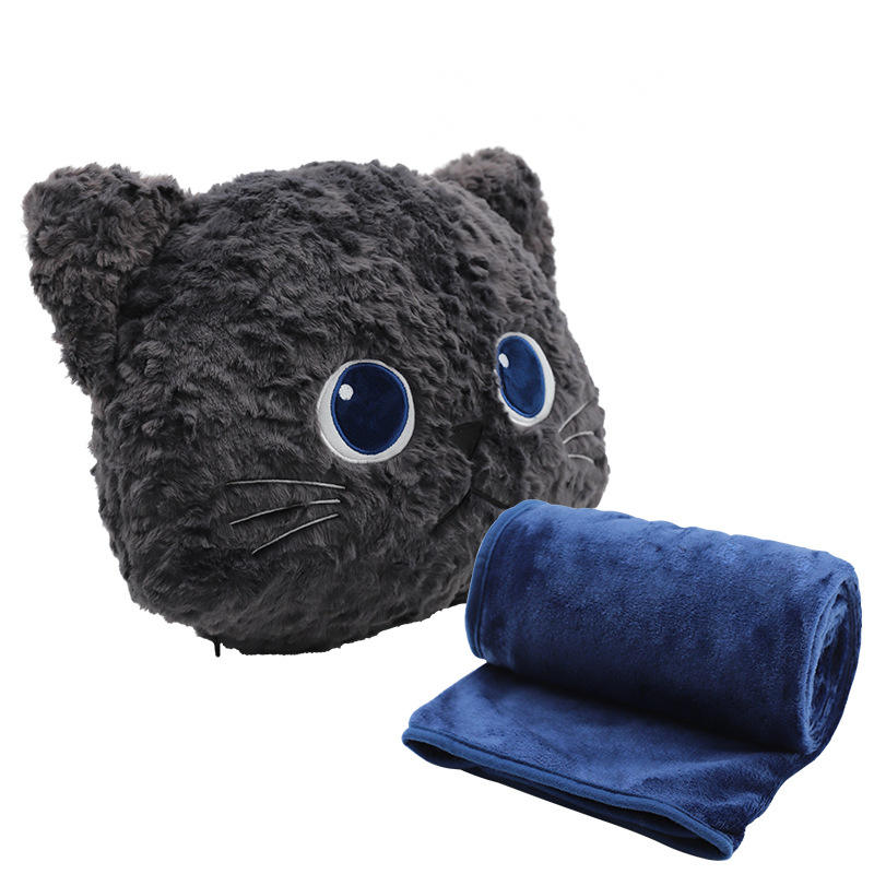 Wholesale of flannel blanket, throw pillow, blanket and cover, two-in-one dual-purpose, Kanglewu kitten pillow, car throw pillow blanket Item Picture