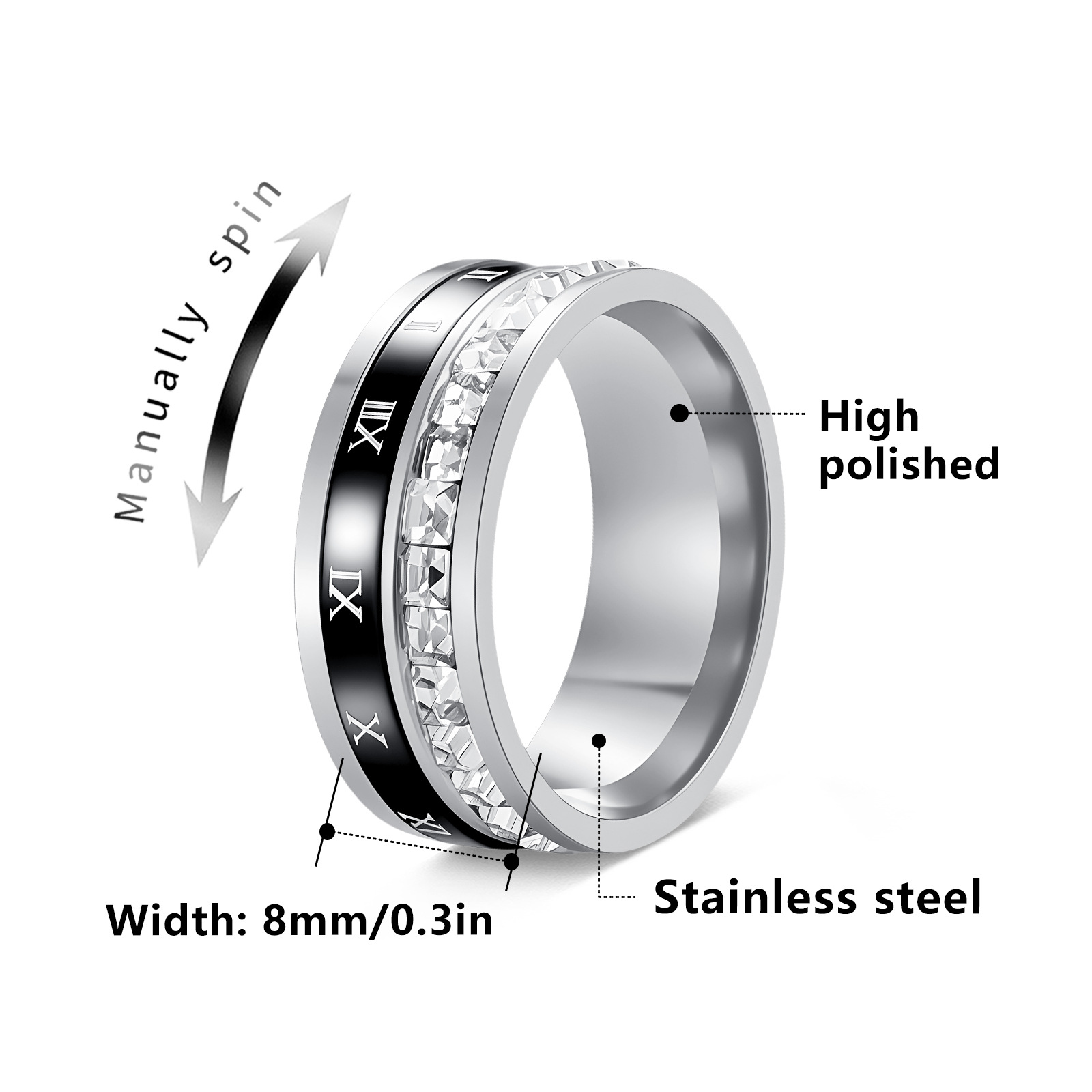 Cross border nuevos números romanos diamantes diamantes anillo de reducción de presión puede girar anillo anillo red de moda pareja anillo anillo Application Scenario