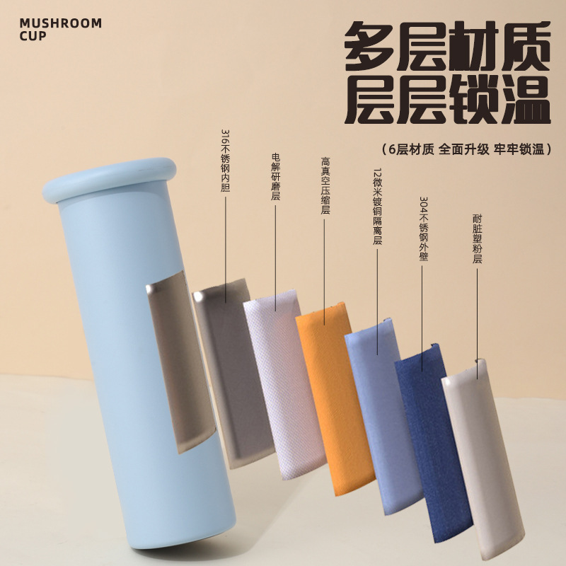爆款蘑菇杯316不锈钢保温杯高颜值可爱水杯男女情侣学生茶杯定log