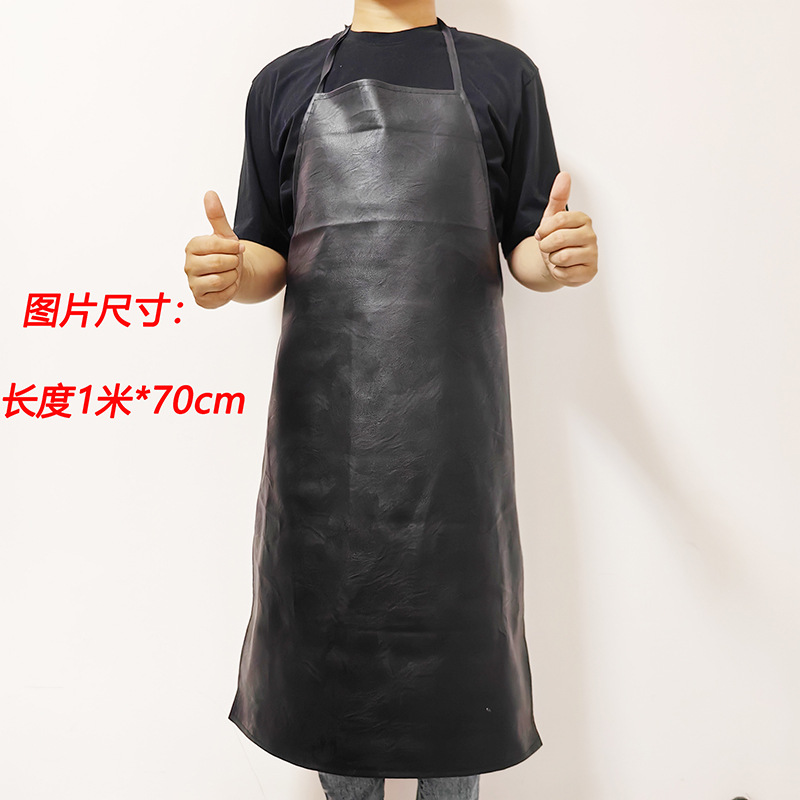 Negro impermeable a prueba de aceite cuello PU cuero delantal adulto hogar cocina acuático engrosado workwear hombres y mujeres alrededor de la cintura Specification image