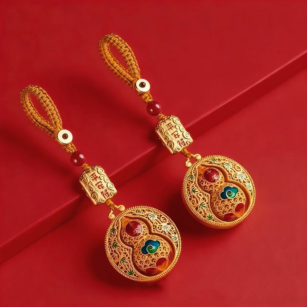 新款沙金平安符转动葫芦情侣款手机链包链钥匙扣汽车钥匙挂件国潮产品图