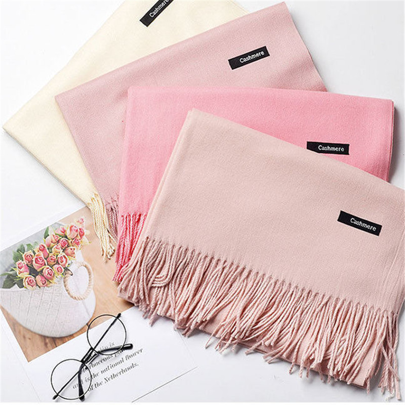 Wholesale of Korean-style faux cashmere scarves for women, solid color scarves, red scarves, tassel large shawls, warm gift scarves