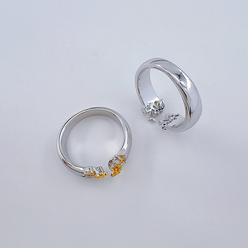 柏伶饰品新款简约锆石戒指高级感个性双拼色开口戒微镶时尚指戒女