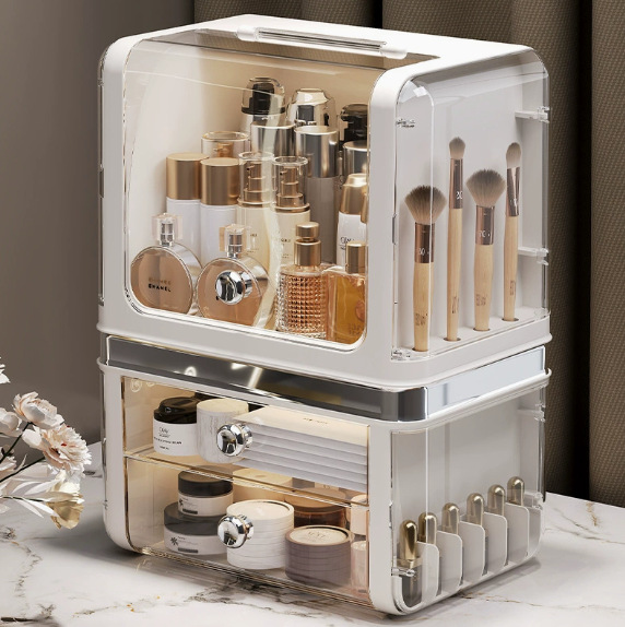 Light luxury cosmetics storage box, desktop lipstick box storage rack, dressing table dust-proof storage box, cosmetics storage box Specification image