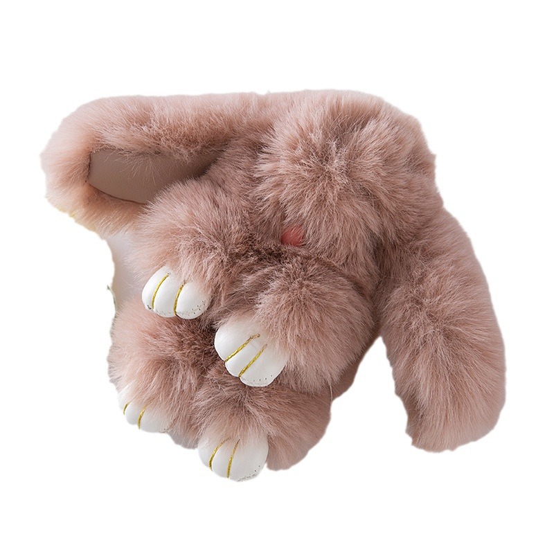 车钥匙扣女可爱韩国创意毛绒公仔ins网红兔书包汽车钥匙挂件现货白底实物图