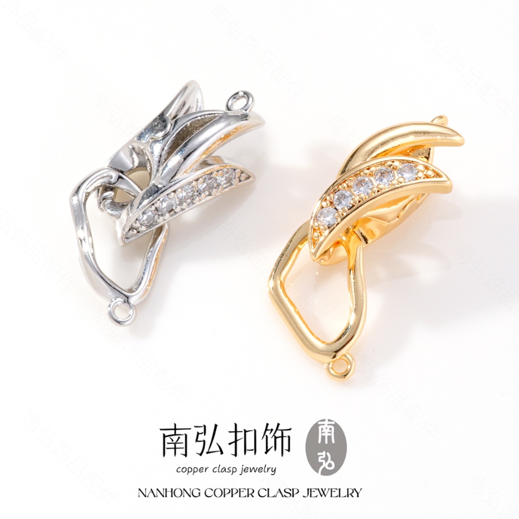 Copper-plated real gold color retention, zirconium-inlaid spring buckle, universal buckle, necklace buckle, high-end bracelet, necklace buckle, DIY jewelry accessories