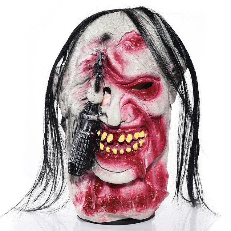 Wholesale of Halloween masquerade ball masks, terrifying long-necked ghost faces, latex headgear, prank zombie demon masks details Picture