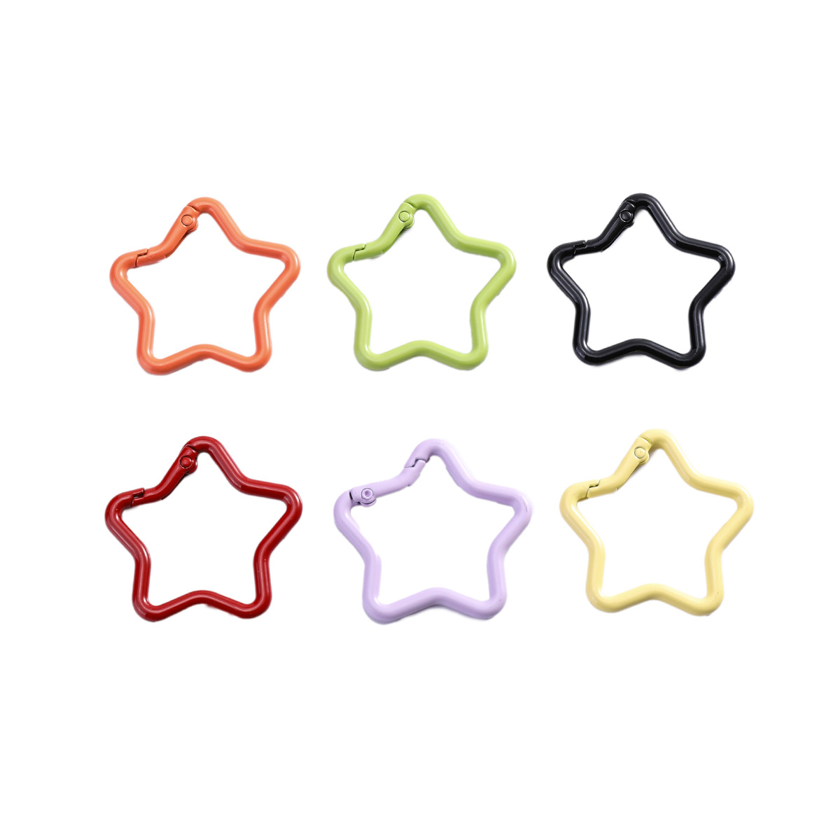 彩色五角星弹簧扣开口环 diy饰品配件箱包挂饰合金烤漆星星钥匙扣白底实物图