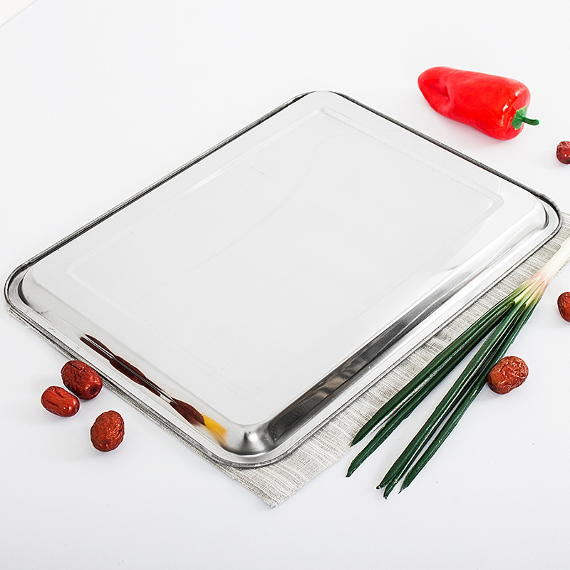 Stainless steel square plate, Chinese single-layer shallow plate, night market barbecue plate, water accumulation tray, specially designed for hotels and canteens details Picture