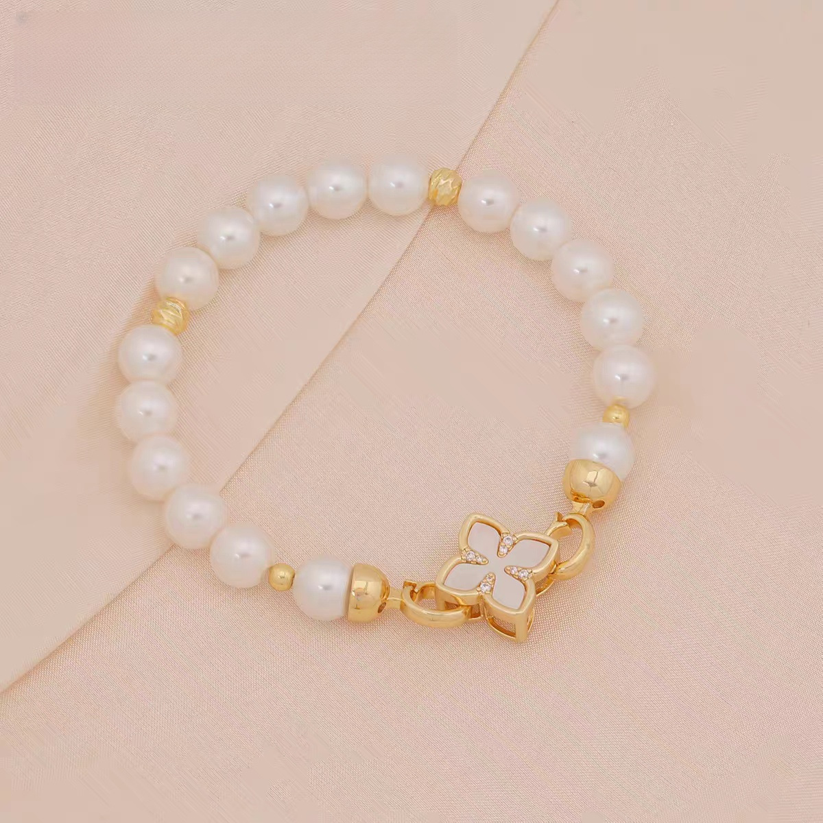 18K pearl necklace clasp, clover shell handcrafted end clasp, connecting clasp, mother-and-child clasp, sweater chain diy accessories