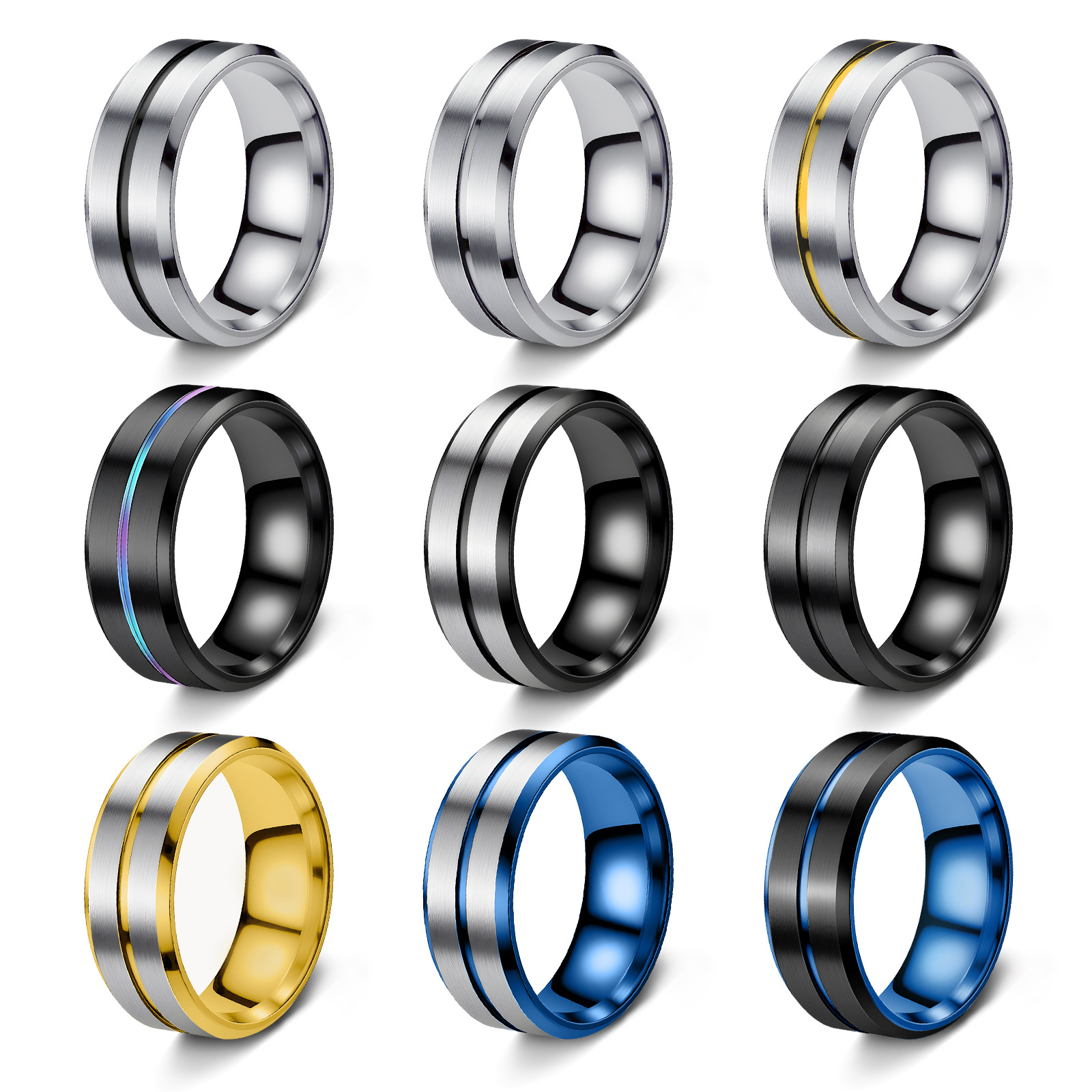 Cross-border Amazon popular men's accessories in Europe and America, standard American size, multi-color matching, non-fading titanium steel ring jewelry