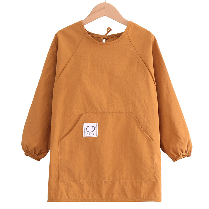 儿童罩衣防泼水长袖围裙耐脏餐饮幼儿园吃饭反穿衣小学生画画衣白底实物图