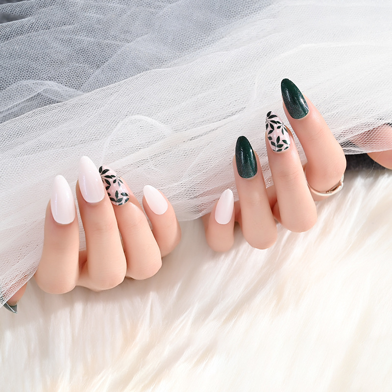 New leopard print teardrop nail, 24-piece nail patch, wearable nail, French pointed nail patch, finished false nail, short style Specification image