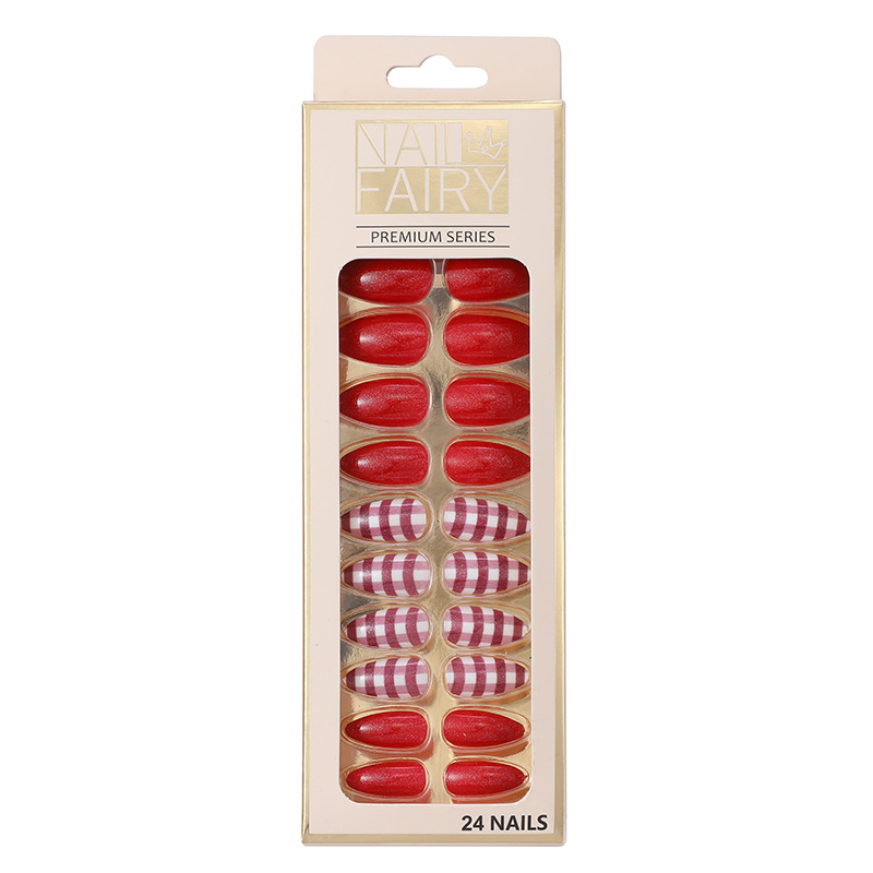 New striped nail tips, 24 pieces of finished nail tips, detachable teardrop nails, wearable nail false nails Item Picture