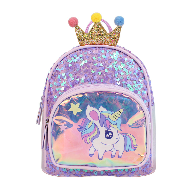 New sequined unicorn children's backpack cartoon image Love Princess Girls fashionable and cute children's backpack Item Picture