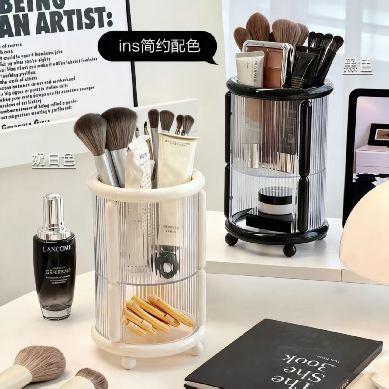 Self-designed light luxury minimalist makeup brush storage cylinder, cross-border dressing table desktop eyebrow pencil brush storage rack Application Scenario