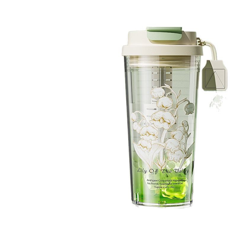 The new Lily of the bell water cup is a high-appearation-level plastic cup with a handle, a large-capacity, high-temperature resistant three-drinking straw cup for home use Item Picture