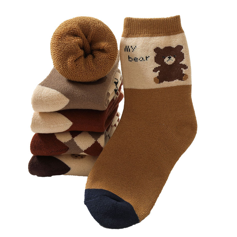 Children's thickened loop socks, winter men's and women's big bear cartoon, kids' medium and thick fleece warm towel, baby mid-calf socks Item Picture