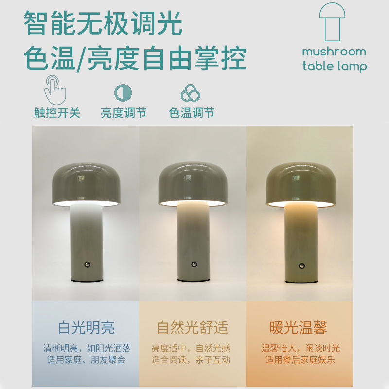 Nordic mushroom decorative table lamp, USB rechargeable creative table lamp for restaurants and bars, LED home bedside table lamp for dining rooms Application Scenario