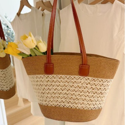Cross-border handmade straw woven bag, summer fresh women's bag, large capacity and elegant woven hand bag, shoulder bag, armpit bag, beach bag, straw woven bag details Picture