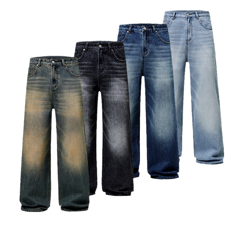JIAMU's main promotion for autumn and winter is the unisex A-shaped straight-leg loose baggy slightly wide-leg jeans for both men and women, as well as floor-length pants Item Picture