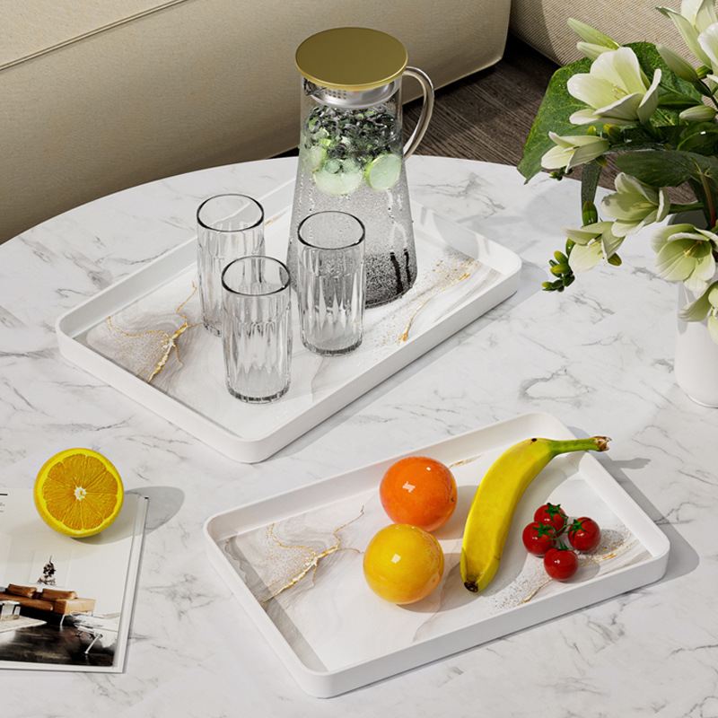 Melamine Nordic light luxury tea tray storage plate, restaurant-specific fruit tea tray, household rectangular plate details Picture