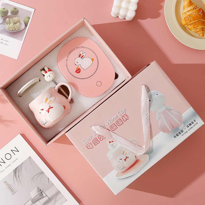 Rabbit Warm Warm Constant Temperature Cup, Heating Coaster, 55-degree Insulated Ceramic Cup, Cute Gift Water Cup, Souvenir Set Application Scenario