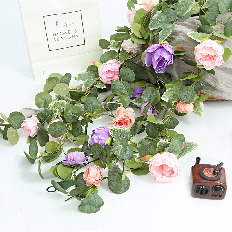 亚马逊爆款仿真花玫瑰藤条适合家居户外装饰节庆场景布置婚庆绿植细节图