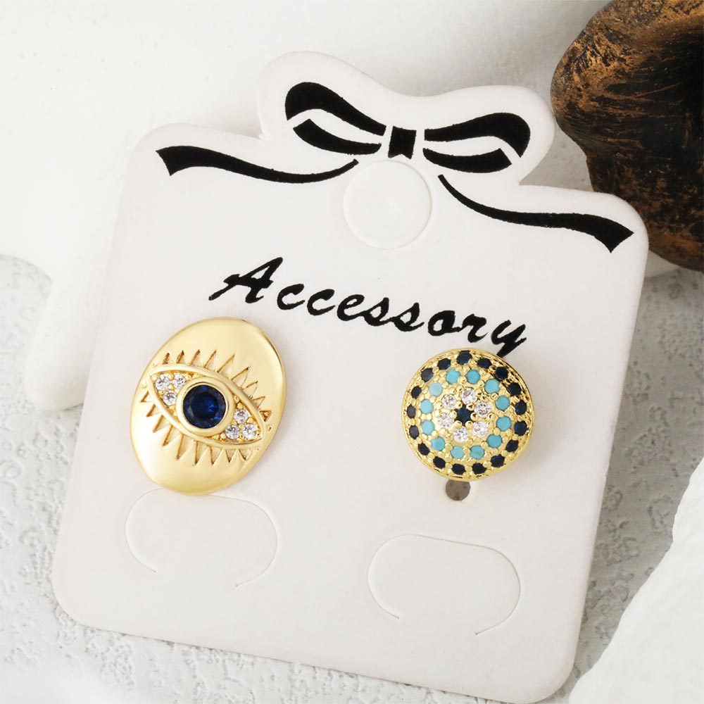 Honglu elegant and exquisite stud earrings, European and American fashion and individuality, zircon oil inlaid geometric Devil's Eye earrings wholesale details Picture