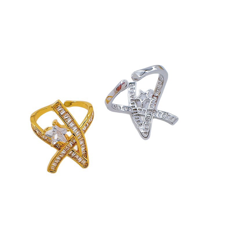 Bai Ling three-dimensional winding five-star ring, women's sparkling diamond index finger ring, fashionable, individual and elegant spiral simple open ring Item Picture