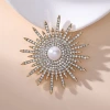 New fashionable, elegant and high-end women's light luxury full diamond brooch, graceful pearl brooch, suit accessory sunflower brooch details Picture