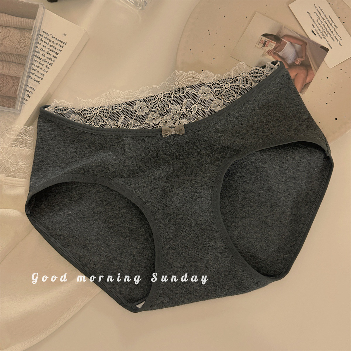 "轻柔的风语徘徊午后"加长纯棉内裤女秋冬2025新款蕾丝边中腰纯欲