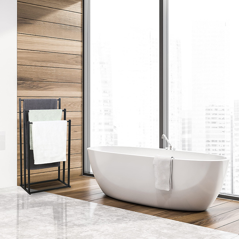 Black metal telescopic towel rack without drilling, kitchen hanging rack, towel storage rack details Picture