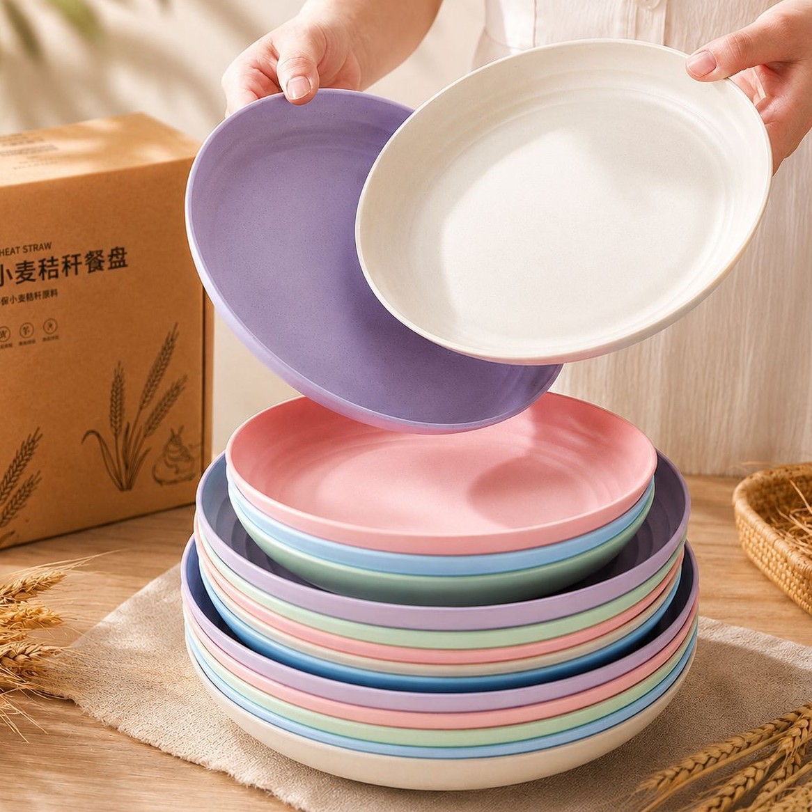 小麦秸秆跨境餐盘耐摔牛排盘高颜值零食盘批发食堂盘 Specification image