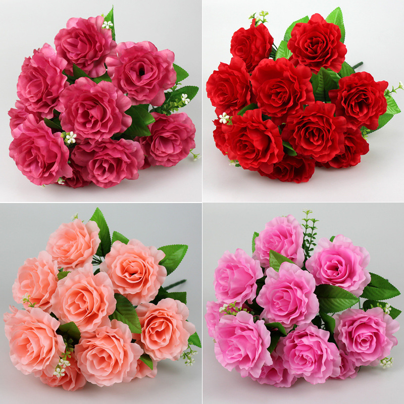 绢花塑料假花仿真花艺田园花卉花饰品摆件婚庆装饰玫瑰花人造花束