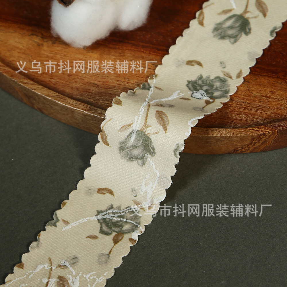 Retro printed rose wave webbing, diy bow hair clips, handcrafted materials for flower bouquets, gift packaging, ribbons Specification image