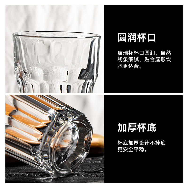 Glass cups, octagonal cups, thickened large beer, milk tea, cold drink cups, whisky cups, household heat-resistant drinking cups Application Scenario