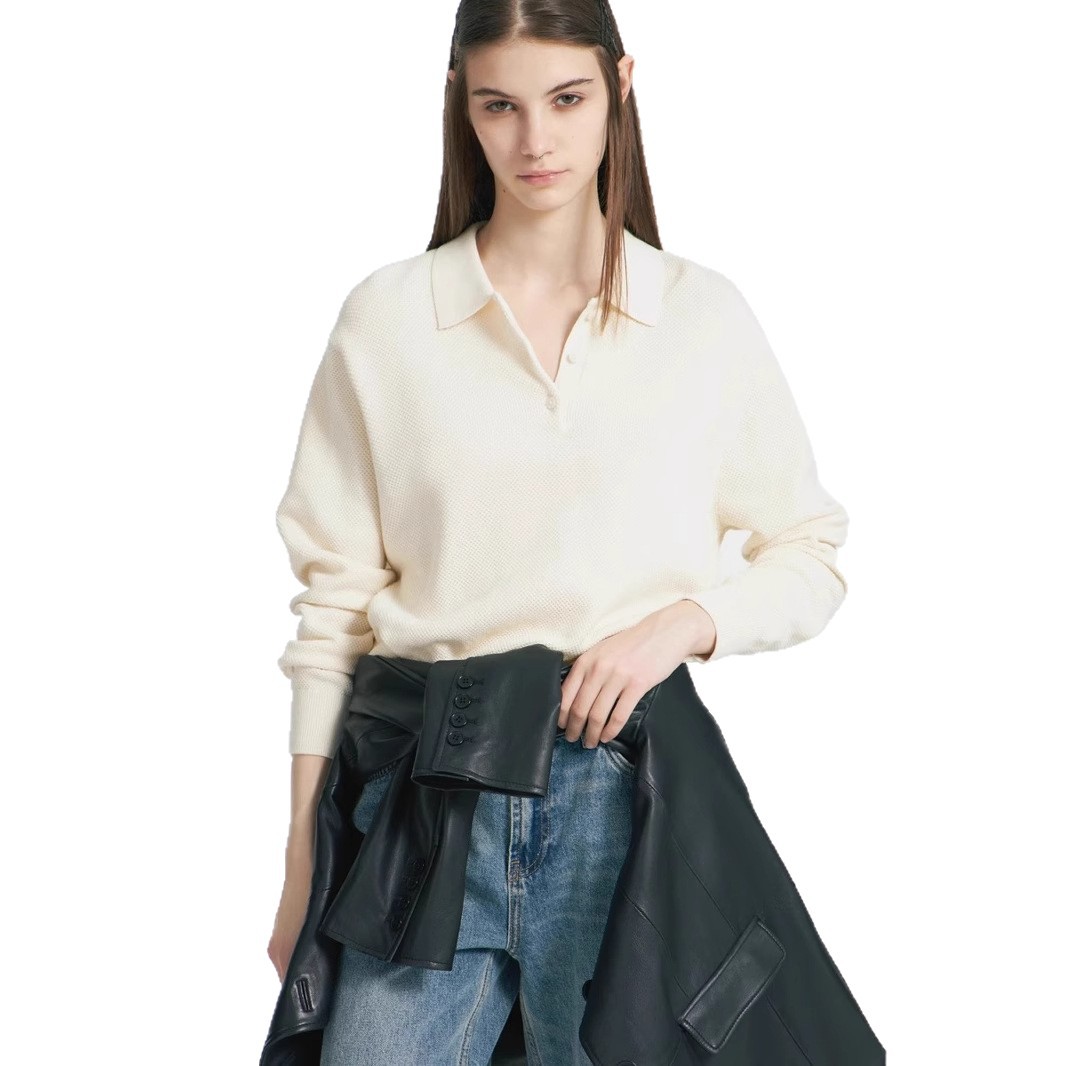 The polo lapel solid-color sweater for women in the 2025 autumn and winter season and the casual European and American style pullover knitted sweater are selling well across borders Item Picture