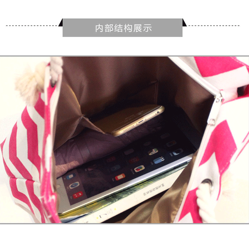 Bolsa de lona transfronteriza de un hombro bolso de mano simple y versátil bolsa de playa de gran capacidad de un hombro moda commuter bolsa de mujer bolsa de rayas simple y versátil bolsa de mano bolsa de lona Application Scenario