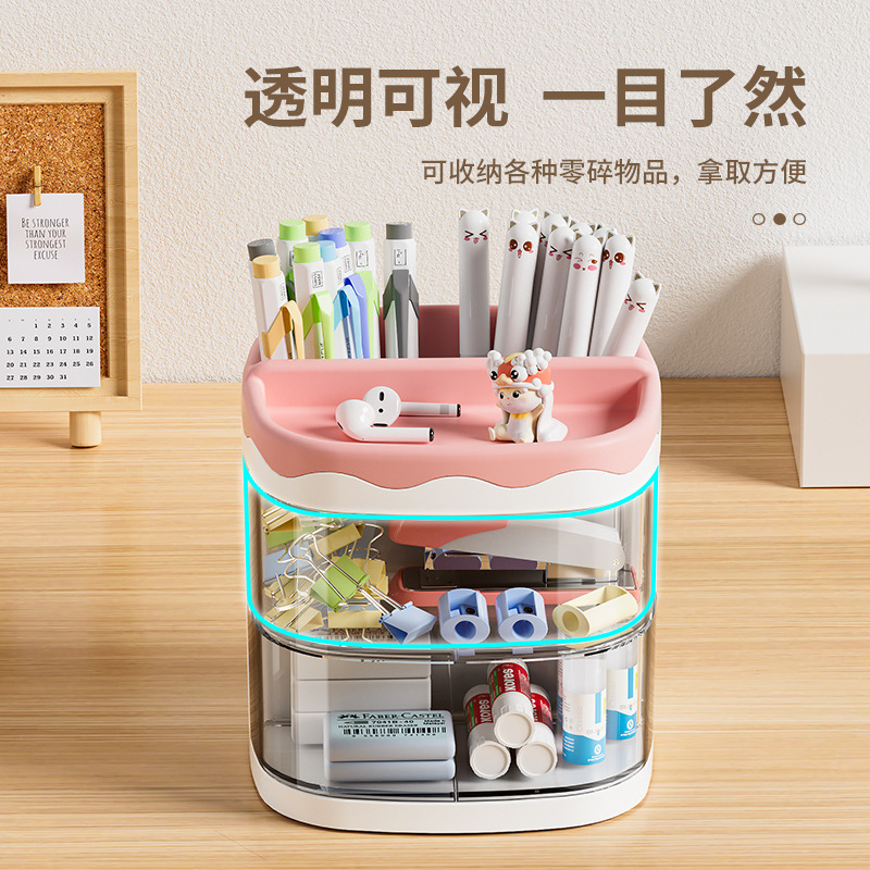 Cartoon-style new mini desktop storage box, rotating cosmetics, office stationery, makeup storage rack, home Application Scenario