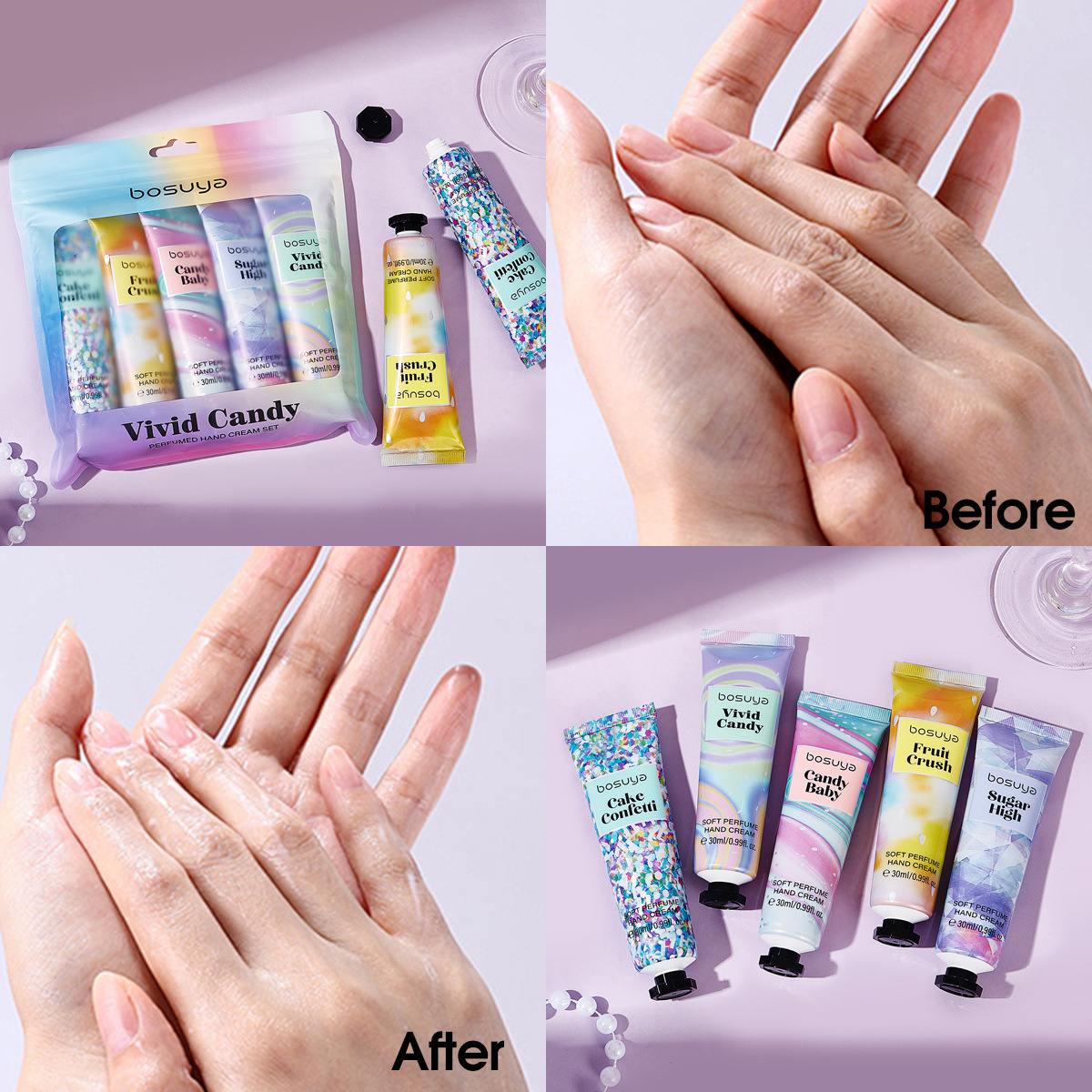 【 Cross-border Exclusive 】 Wholesale of 5-pack bosuya Perfume Hand Cream for Moisturizing, Hydrating and Refreshing Hand Cream details Picture
